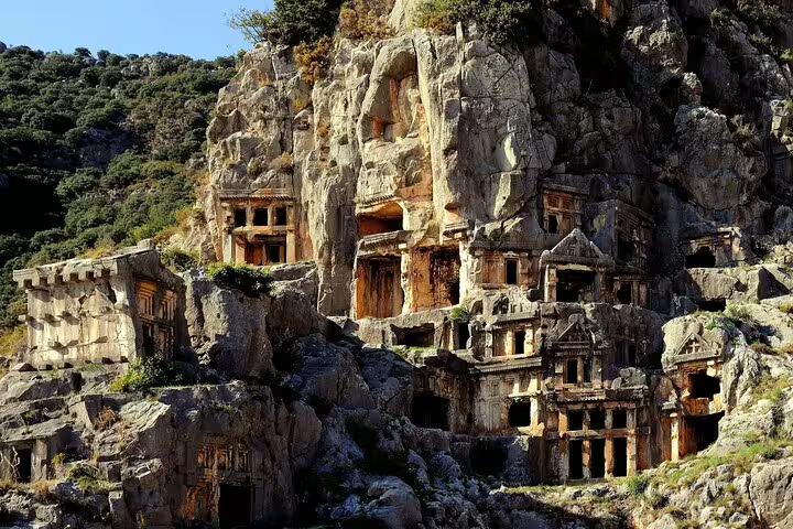 Rock-cut Lycian tombs in Demre Myra, Turkey, dramatic cliffside ruins on 13-day private guided history tour