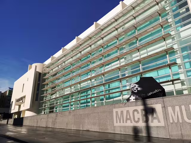 Contemporary architecture of MACBA Museum in Raval Quarter, Barcelona, featured in the Alternative Barcelona Walking Tour.