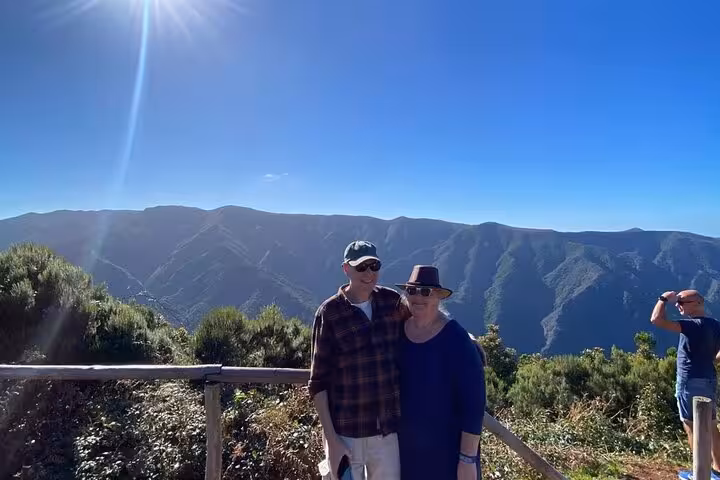 Guests at a Madeira mountain viewpoint on the West Madeira 4x4 expedition, with sweeping valley views