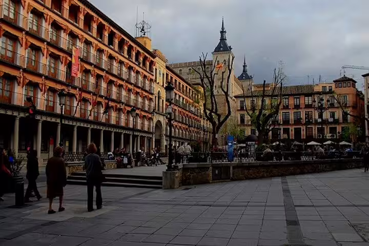Madrid Plaza Mayor streetscape on route to Toledo, ideal start for a private minivan day tour from Madrid