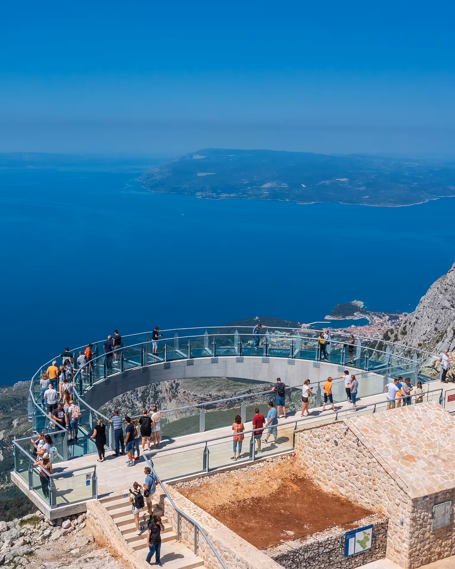 Makarska Skywalk glass viewpoint above Biokovo cliffs with Adriatic island views on Split day trip