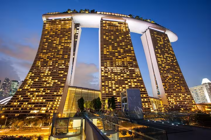 Marina Bay Sands illuminated at night, iconic photo stop on a 4-hour private Singapore tour with driver