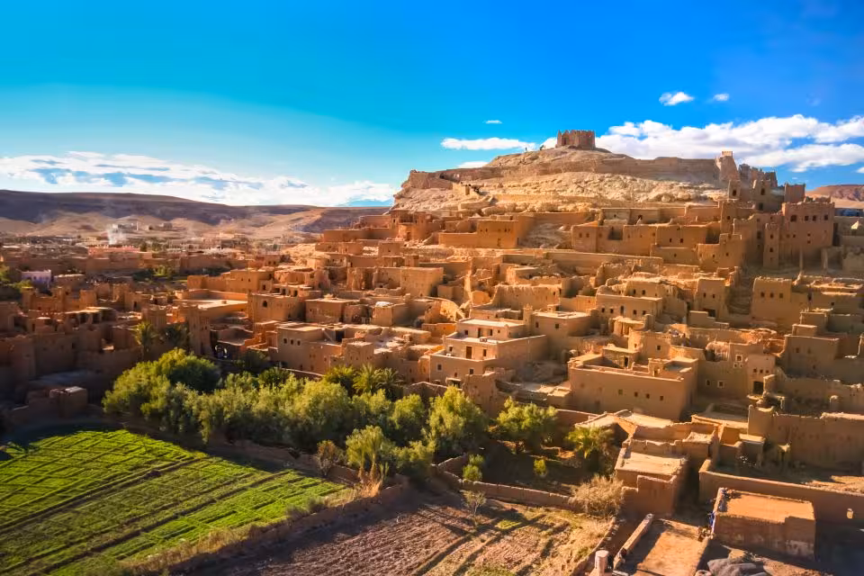 Explore the ancient architecture of Ait Benhaddou on a luxury 3-day desert tour from Marrakech to Fes via Merzouga.
