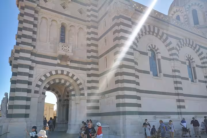 Marseille Cathedral La Major striped facade and arched entrance, stop on private half-day city sightseeing tour