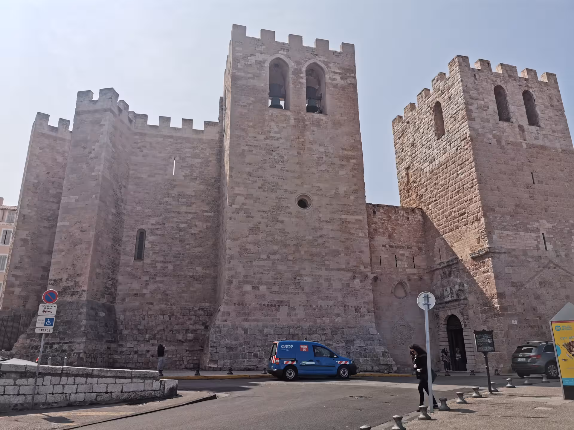 Marseille half-day city tour stop at Fort Saint-Jean, historic stone towers by the Old Port entrance