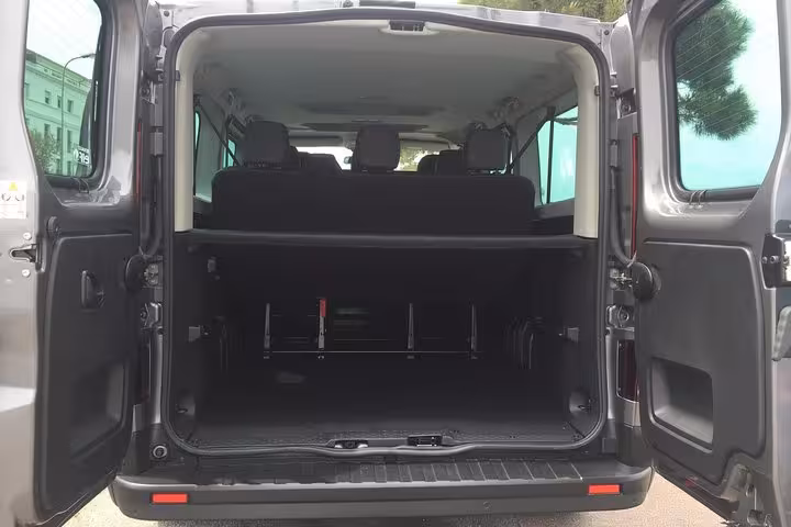 Rear luggage space in private Marseille to Montpellier transfer van, roomy trunk for suitcases and bags