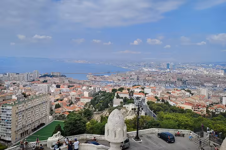 Panoramic Marseille city and Old Port view from Notre-Dame de la Garde on a private half-day shore excursion