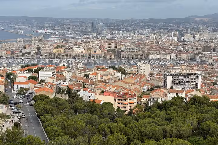 Panoramic Marseille cityscape and Old Port view from lookout on a private Cassis and Marseille excursion