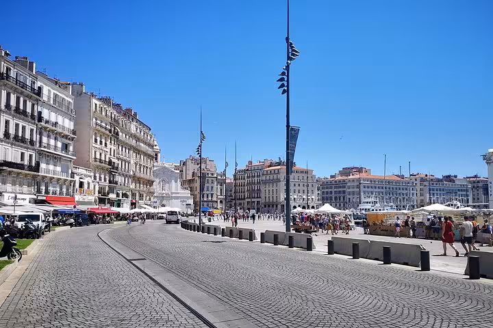 Marseille Vieux-Port promenade and historic buildings on private city tour with private transfer to hotel or airport