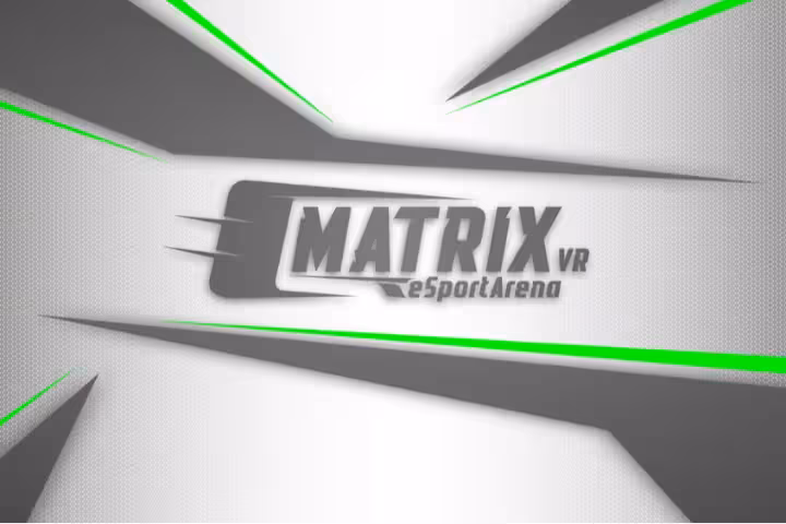 Matrix VR eSport Arena logo with dynamic green accents, promoting Matrix X immersive virtual reality tour