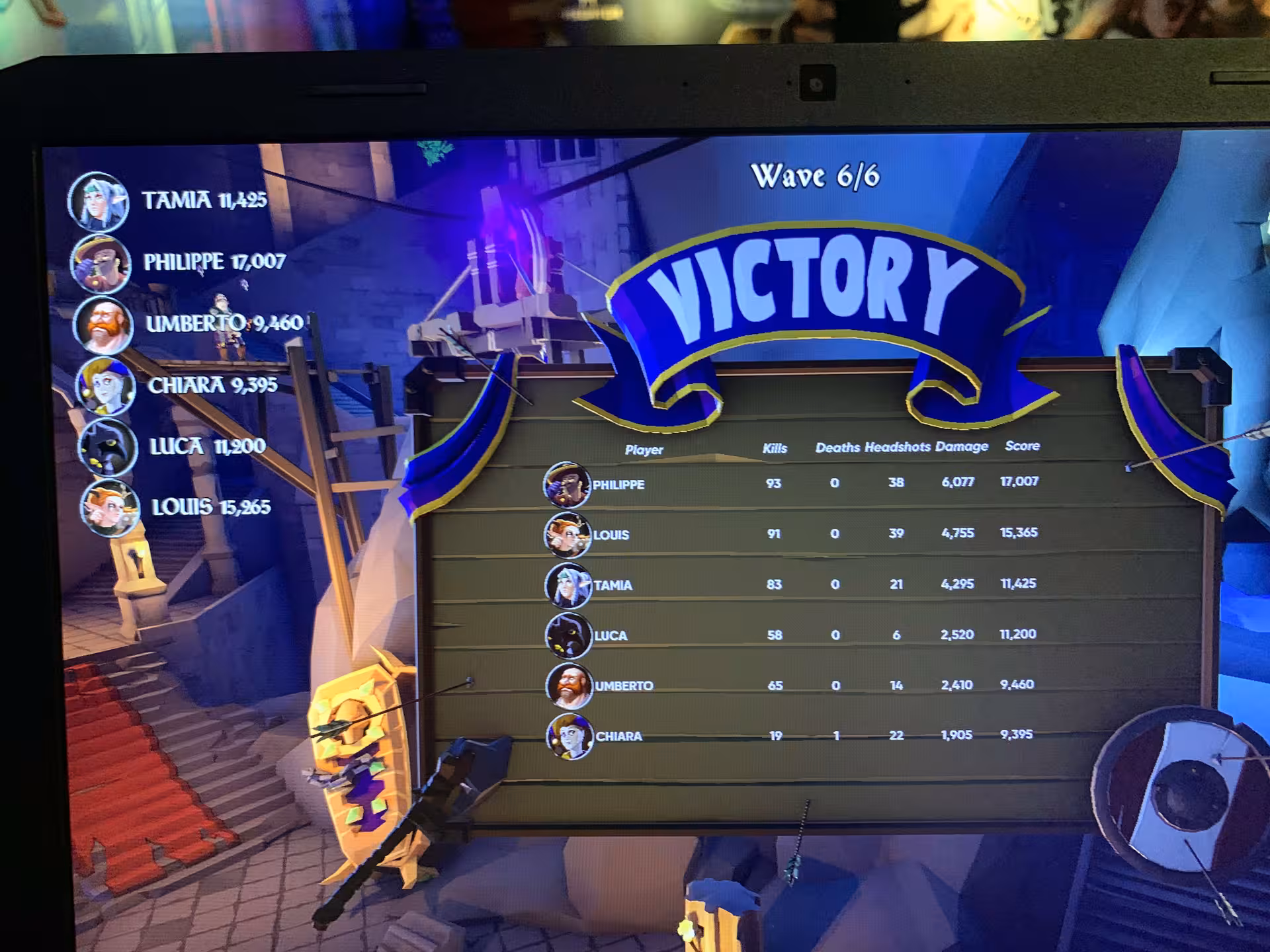 Matrix X VR game scoreboard showing Victory screen and team stats, competitive virtual reality arena play
