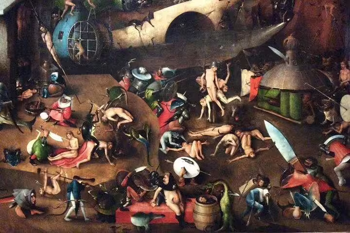 Explore a vivid medieval scene with mythical creatures in a private tour of the Gallery of the Academy of Fine Arts.