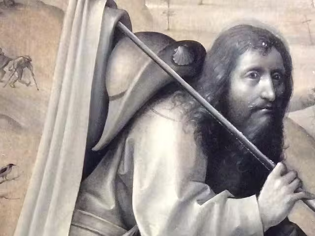 Discover a captivating medieval portrait of a pilgrim on a tour of the Gallery of the Academy of Fine Arts.