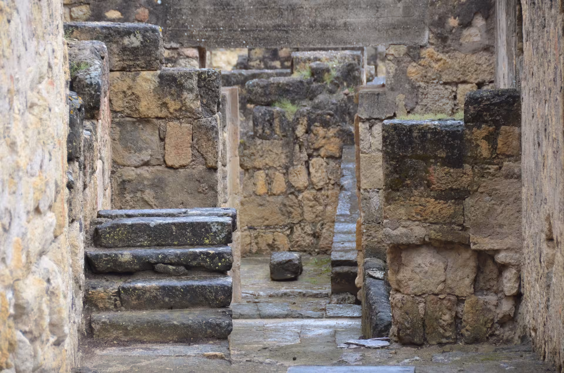 Explore ancient stone pathways and steps at Medina Azahara on a guided tour from Córdoba.