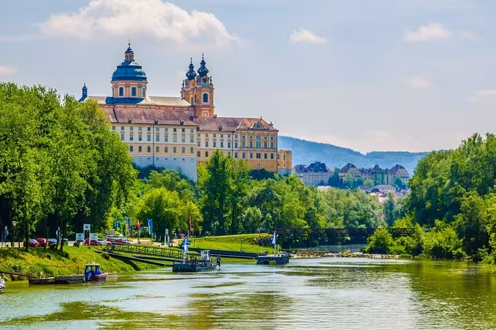 Melk Abbey above the Danube River in the Wachau Valley, highlight of Vienna to Hallstatt small-group tour