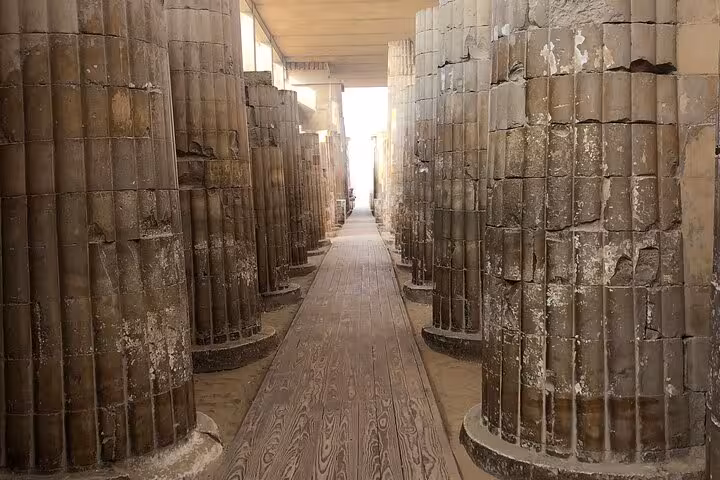 Columned corridor at Memphis ruins on Saqqara and Dahshur pyramids tour from Cairo with lunch included