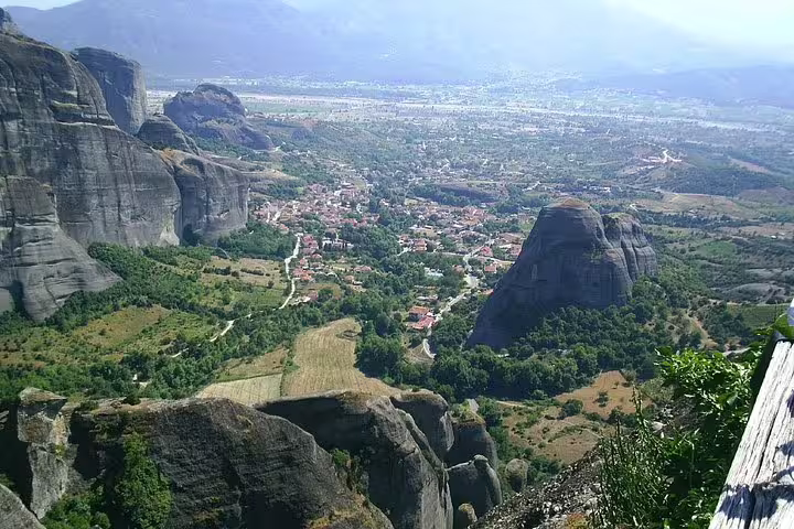 Panoramic view over Meteora and Kalambaka valley from cliff lookout on a private full-day tour in Greece