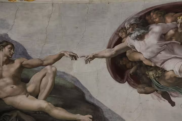 Close-up of Michelangelo’s Creation of Adam during an exclusive Vatican Museums and Sistine Chapel tour