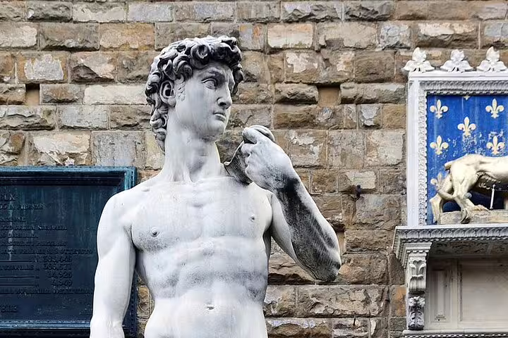 Close-up of Michelangelo’s David statue in Florence, highlight of Academia Gallery VIP private guided tour experience