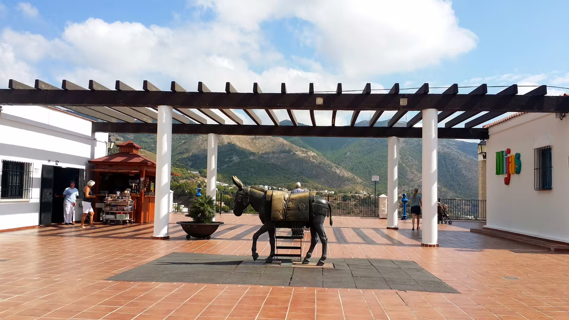 Donkey statue viewpoint in Mijas Pueblo, a stop on Marbella & Mijas private full-day tour with hotel pick-up