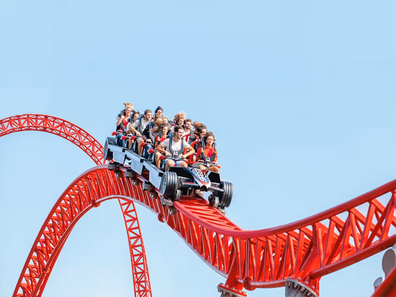 Thrilling red roller coaster ride at Mirabilandia Ravenna, adrenaline attraction with combo entrance ticket