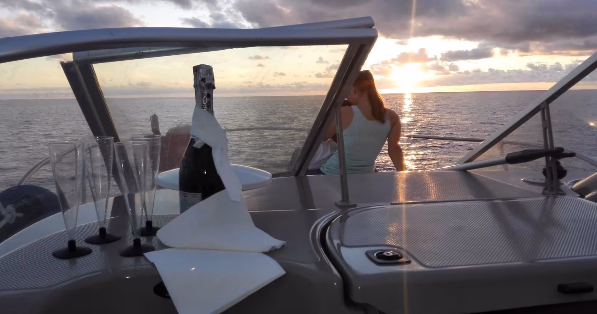 Enjoy a sunset boat cruise with champagne on the MIRANDA private whale and dolphin watching tour.