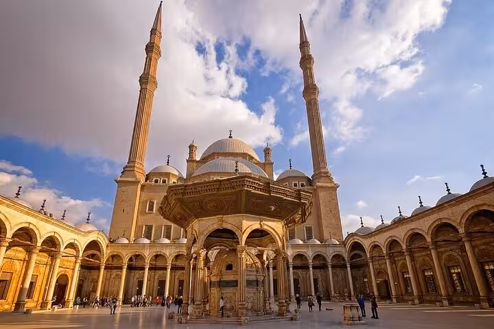 Mohamed Ali Mosque courtyard at Saladin Citadel, Cairo private tour stop with grand domes and minarets