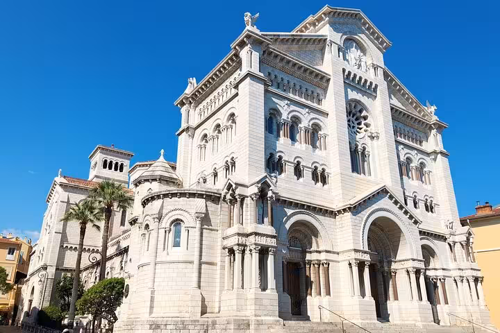 Stunning view of Monaco Cathedral against a clear blue sky, perfect for the Monaco Monte-Carlo private tour.