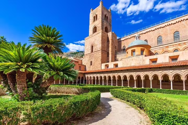 Monreale Cathedral cloister gardens on private half-day trip from Palermo, Sicily cultural tour