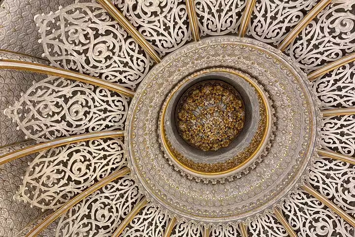 Intricate Moorish ceiling design at Monserrate Palace on the Magic Sintra & Cascais full day tour.
