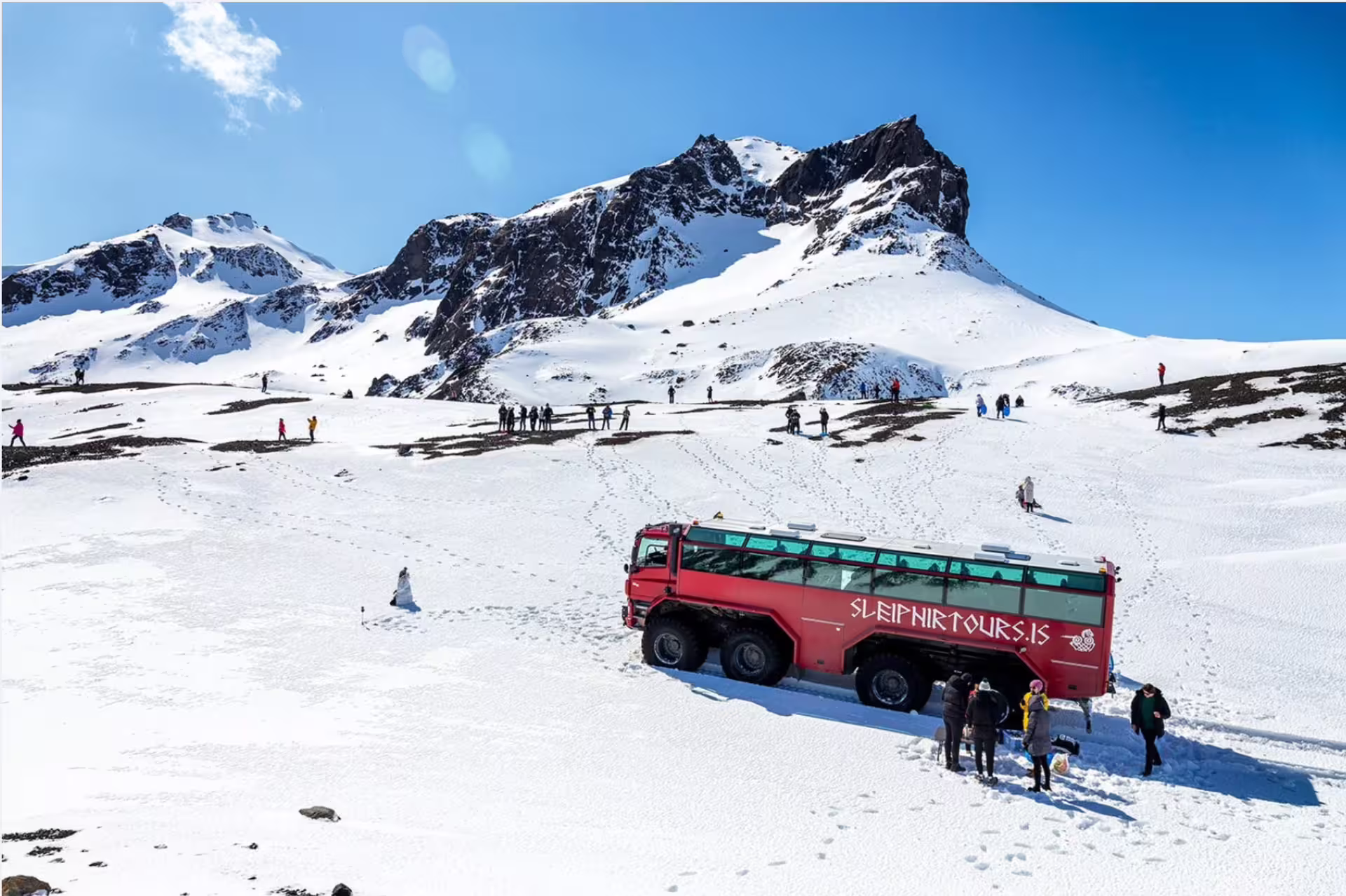 Monster truck on Langjokull glacier snowfield, thrilling Golden Circle adventure day tour from Reykjavik