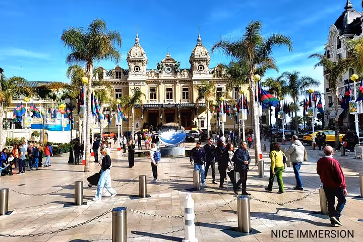 Monte Carlo's iconic casino and bustling square, a highlight on the Italy, France, Monaco day excursion.