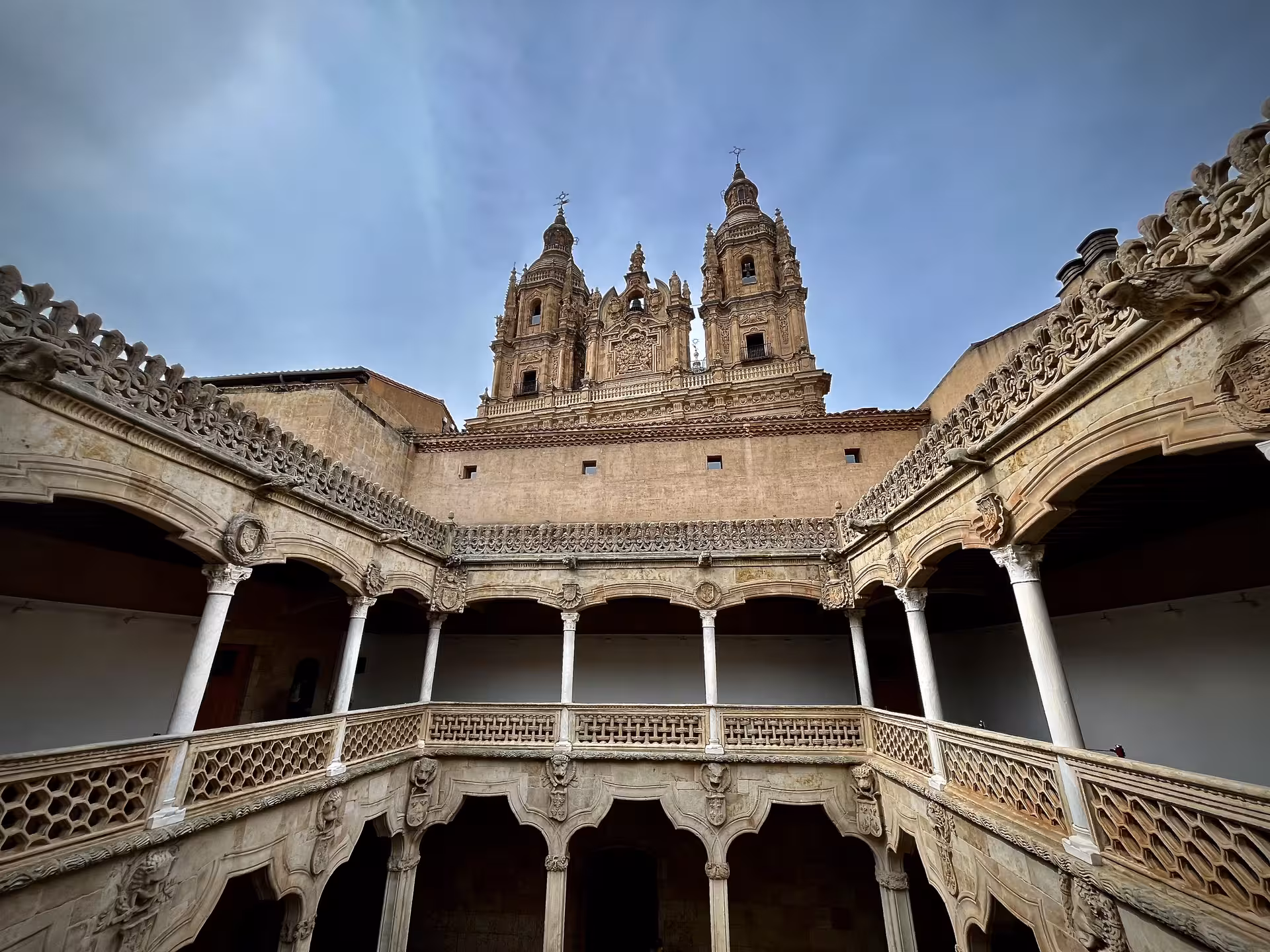 Ornate courtyard and arches at Palacio de Monterrey, Salamanca, on Encantos Locales guided tour