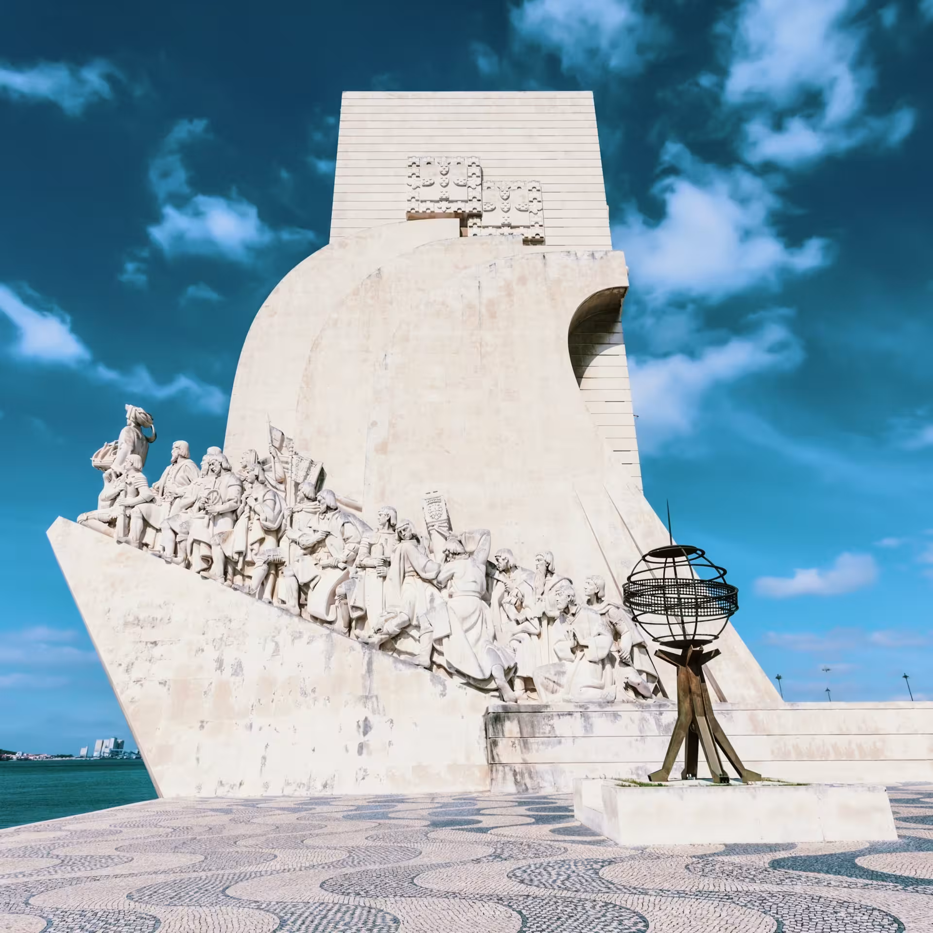 Monument to the Discoveries in Belém Lisbon by the Tagus River, iconic landmark on a city sightseeing tour