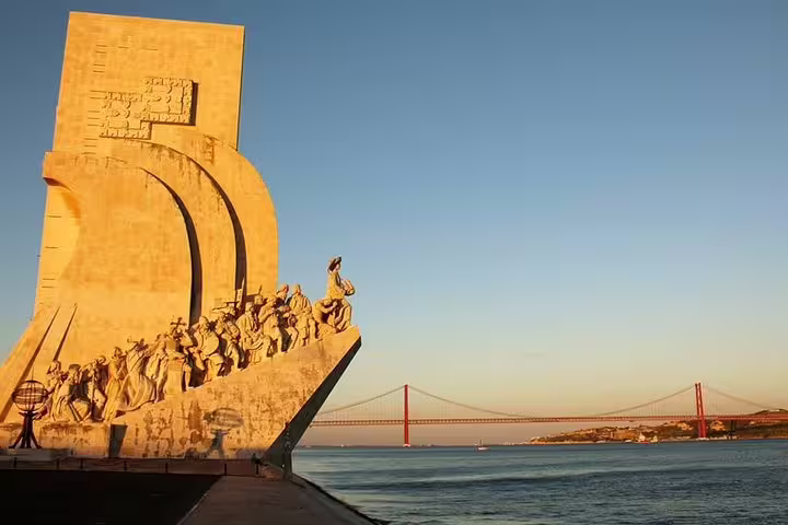 Monument to the Discoveries in Lisbon at sunset, highlighting Portugal's rich history on a private tour to Lisbon and Fatima.