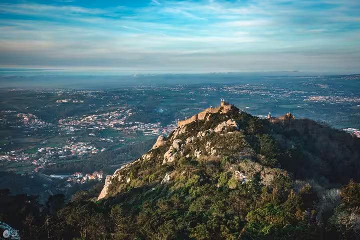 Panoramic view of the Moorish Castle ridge in Sintra, Portugal, on a self-drive monuments and coast tour
