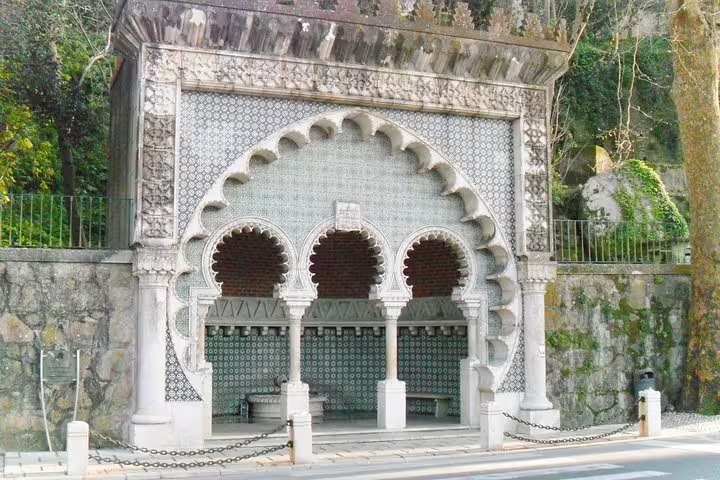 Ornate Moorish-inspired fountain in Sintra, Portugal, featured on a customizable full-day tour with private driver to Cascais.