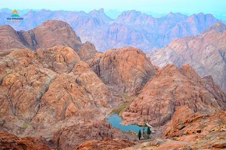 Sinai mountain panorama near St Catherine, desert landscape seen on private overnight hike to Moses Mountain