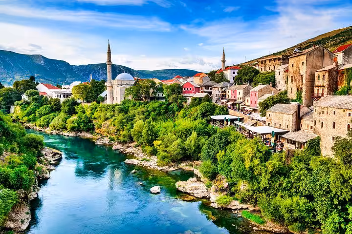 Mostar old town and Neretva River panorama, Bosnia day trip on Dubrovnik to Zagreb 3-day tour