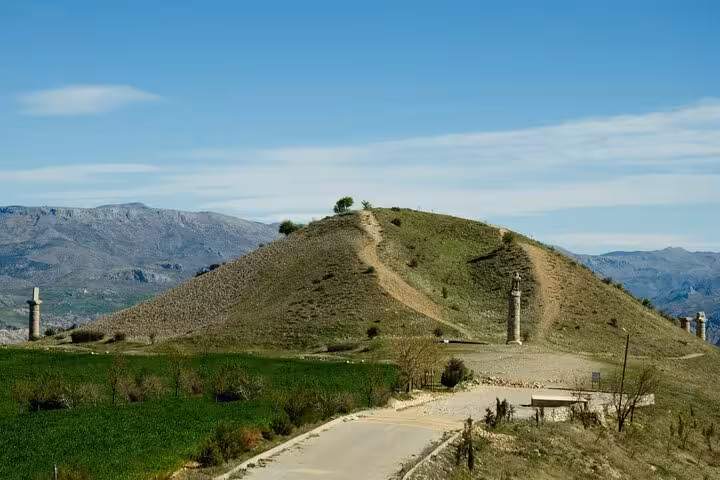 Scenic hilltop approach to Karakuş Tumulus near Mount Nemrut, on 2-day 1-night tour from Istanbul