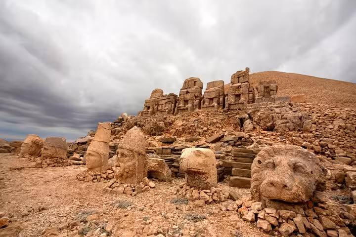 Mount Nemrut stone heads and summit ruins in Turkey, highlight of 9-day private Mesopotamia and Cappadocia tour