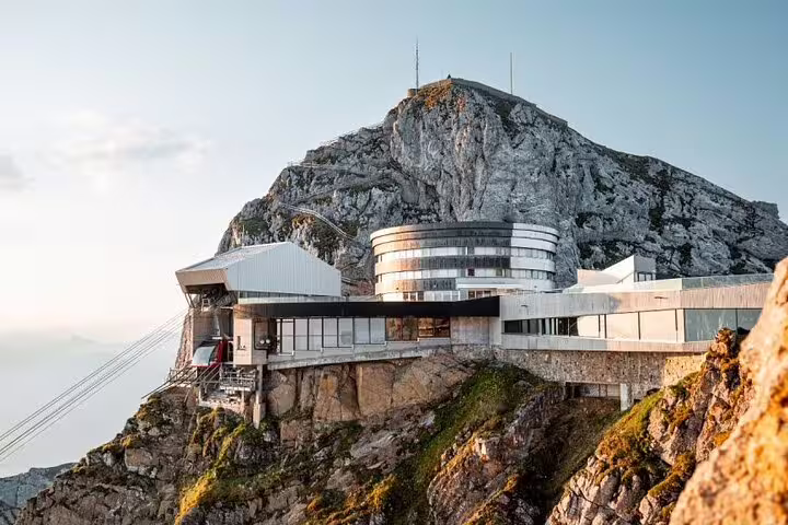 Modern mountaintop station on Mount Pilatus with panoramic views, a highlight of the Lucerne private day tour.