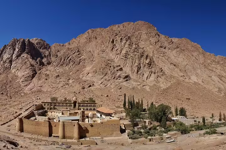 St Catherine Monastery at the foot of Mount Sinai, stop on Mount Sinai climb tour from Sharm El Sheikh