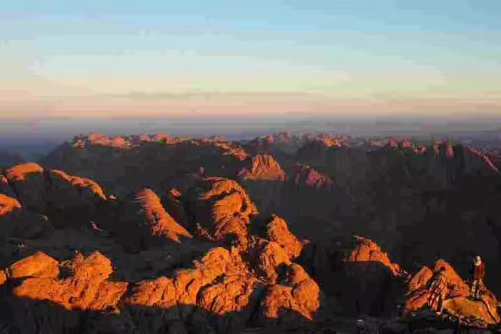 Sunrise over rugged Sinai Mountains from Mount Sinai climb and St Catherine tour departing Sharm El Sheikh