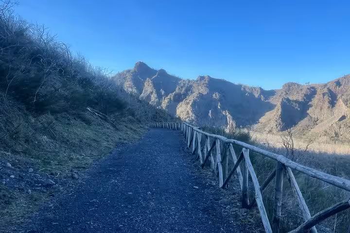 Hike the scenic trail of Mount Vesuvius with breathtaking views on a small group tour from Sorrento.