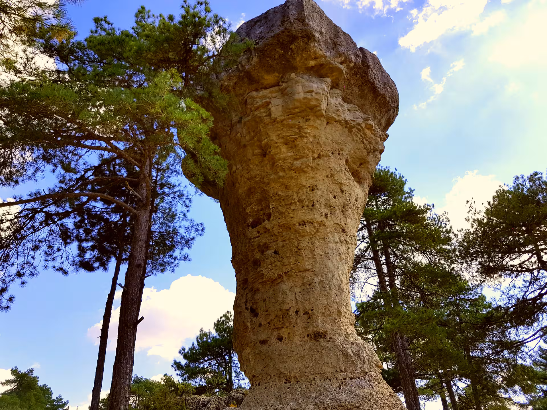 Mushroom-shaped limestone formation in Enchanted City near Cuenca on a day tour from Madrid, Spain