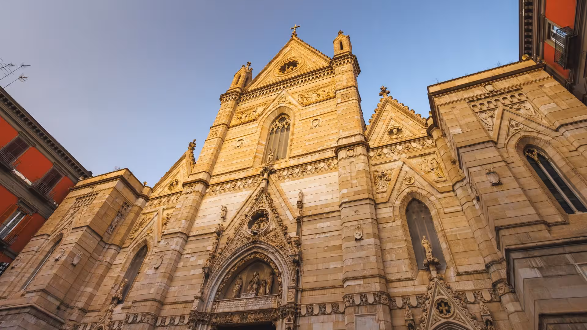 Striking facade of the Cathedral of Naples at sunset, a key highlight on the San Gennaro Chapel tour.