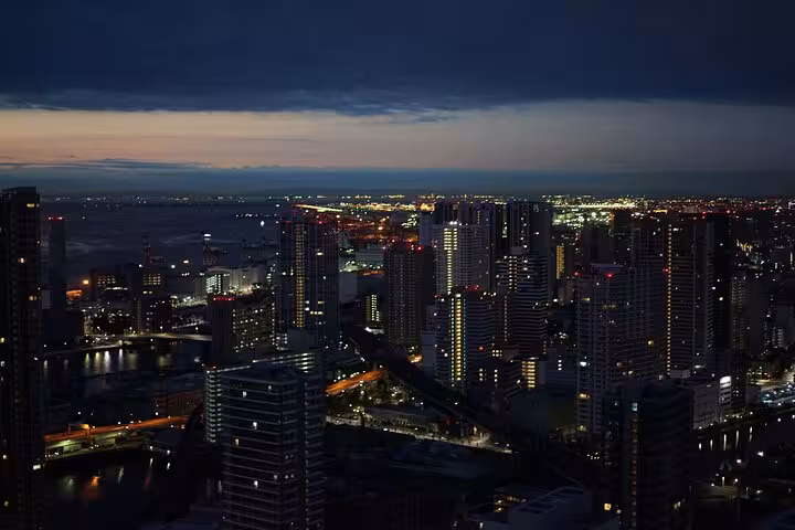 Tokyo skyline illuminated at night, perfect backdrop for Narita or Haneda private transfer to local hotels or Airbnb.