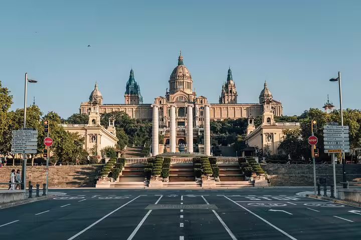 Majestic view of the National Palace on Montjuic Hill, Barcelona's iconic cultural landmark with stunning architecture.