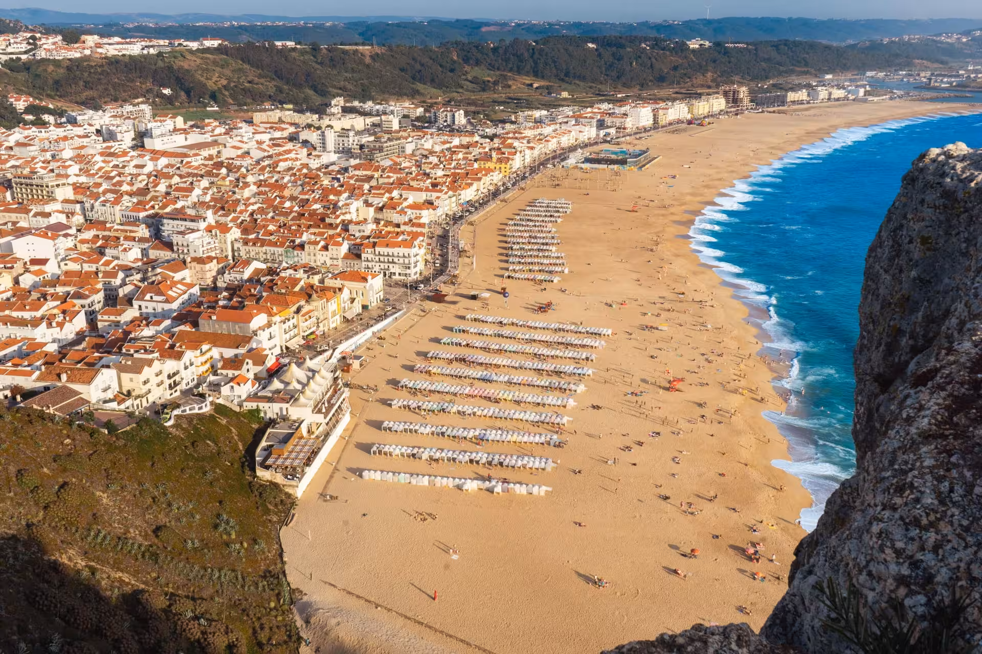 Panoramic view of Nazaré beach and town from Sitio viewpoint, Atlantic coast stop on the day tour